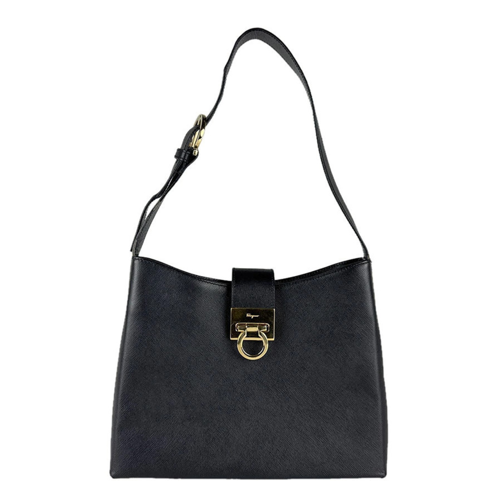 Salvatore Ferragamo shoulder bag Gancini leather black gold